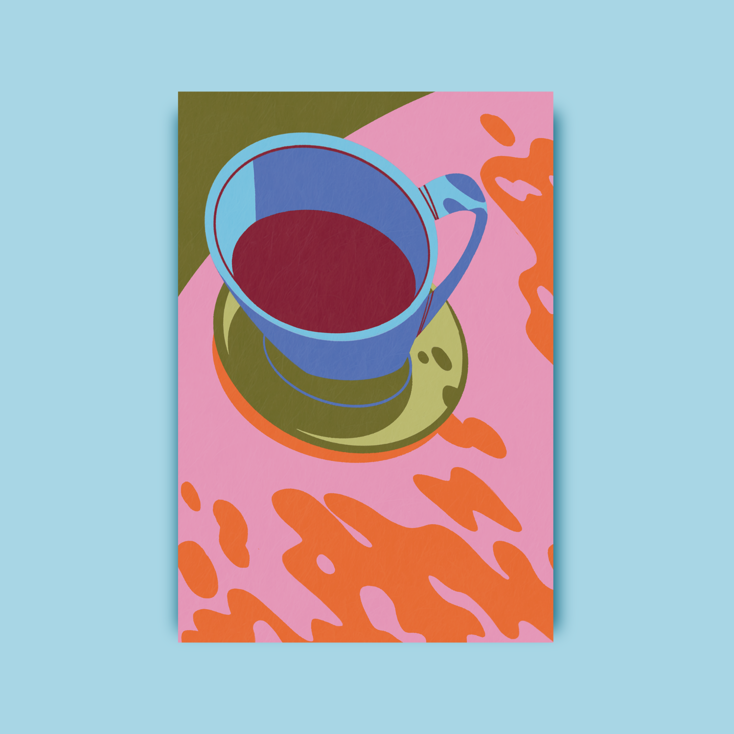 Bunter Print mit Kaffeetasse auf Tisch