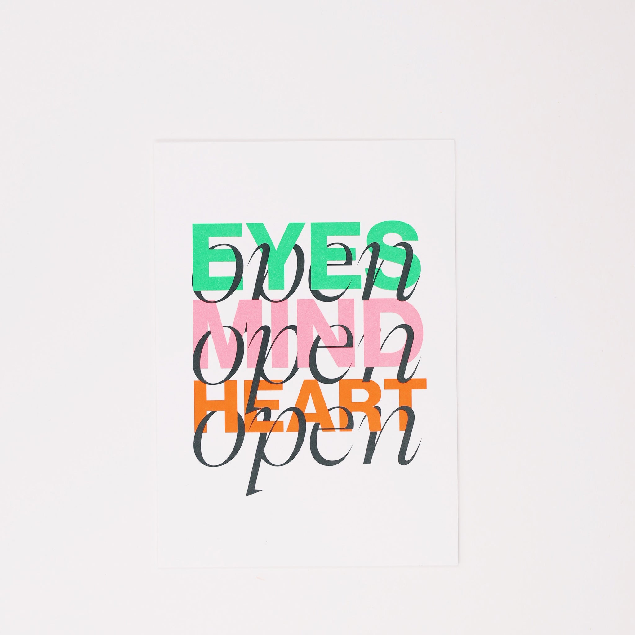 esistfreitag-Postkarte: Eyes open Mind open Heart open